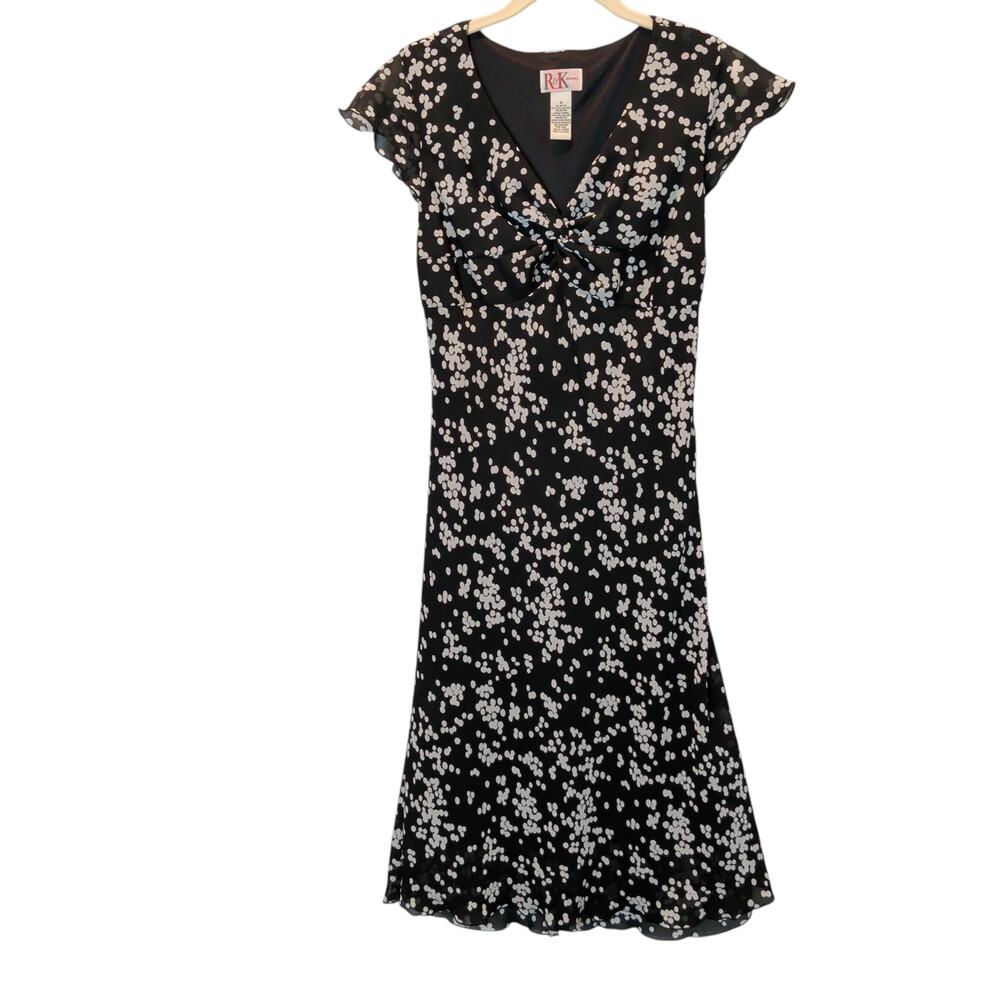 Vtg 90s Y2K Sz 8 Bias Cut Fairy Whimsygoth Chiffon Babydoll Dress Black Dot